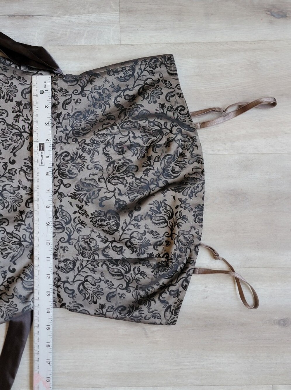 Strapless RW & Co. Brocade A-Line Party Dress with Satin Bow - Taupe & Black - Picture 7 of 13